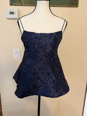 Molly Green Blue Floral Babydoll Brocade Spaghetti Strap Large Tank top shirt